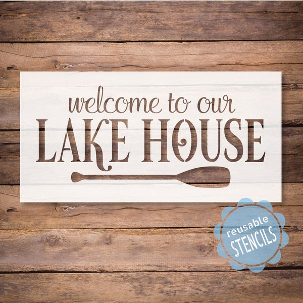 Welcome to our lakehouse stencil, nautical themed stencil project, reusable mylar stencil for painting, DIY welcome sign, canoe paddle sign