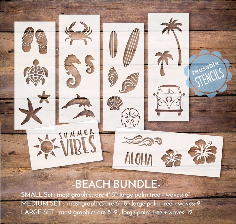 Beach Themed Stencil Bundle for Painting Ocean Decor Etsy
