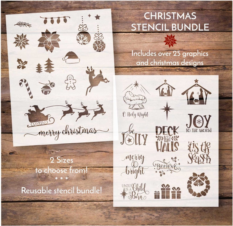 Christmas Stencil Bundle Holiday Stencil Pack Reusable Etsy