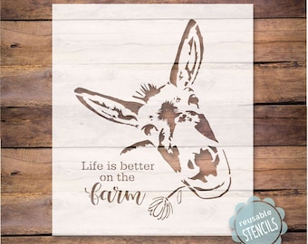 donkey stencil, life is better on the farm, reusable stencil, stencil for painting, donkey head stencil, farm life stencil