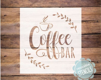 coffee bar stencil, coffee stencil, reusable stencil, mylar stencil for painting, wreath branch stencil, coffee mug stencil, diy coffee bar