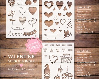 valentine stencil bundle, heart stencils, conversation hearts, gnome stencil, cupid stencil, rose stencil, lace hearts, reusable stencils