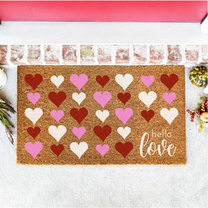 hello love stencil, valentine door mat stencil, reusable stencil, DIY door mat stencil,  coco mat stencil,  heart pattern, valentine stencil