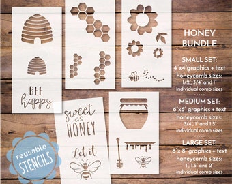 honey bee stencil, sweet as honey, reusable stencil, mylar stencil, honeycomb stencil, hive stencil, let it bee stencil, bumblebee stencil