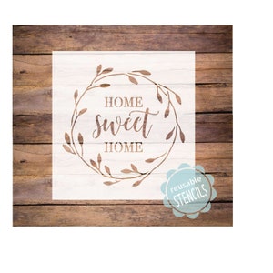 home sweet home stencil, wreath stencil, reusable stencil, mylar stencil for painting, home stencil, leaf stencil, vine stencil, home wreath