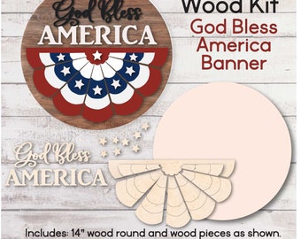 DIY WOOD KIT / God Bless America Banner / Paintable door hanger kit / craft gift idea