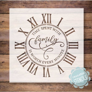 Puede incluir: Una plantilla blanca con un dise&ntilde;o de esfera de reloj. La esfera del reloj tiene n&uacute;meros romanos y el texto "Time spent with family is worth every minute".