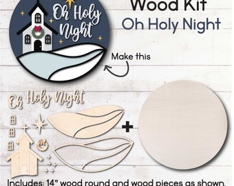 DIY WOOD KIT / Oh Holy Night with Chapel / Door hanger kit / christmas craft gift idea / laser cut winter door hanger kit