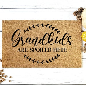 grandkids welcome stencil, reusable stencil, DIY door mat stencil,  coco door mat stencil, mylar stencil, grandkids spoiled here stencil,