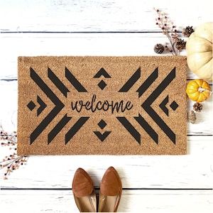 boho welcome stencil, reusable stencil, DIY door mat stencil,  coco door mat stencil, mylar stencil, welcome stencil, tribal pattern stencil