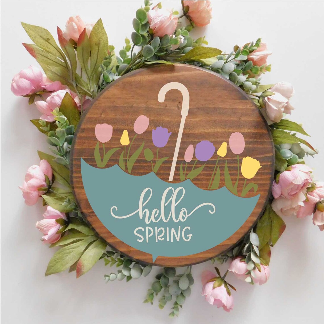 Hello Spring / Tulip Flowers in Umbrella Stencil - Etsy