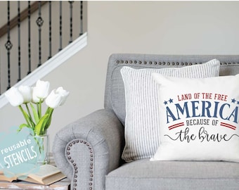 land of the free stencil, home of the brave stencil, patriotic stencil, stencil for painting, 4th of july stencil, reusable stencil, america