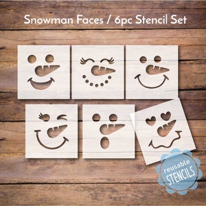 Snowman Face Stencil pack, snowman faces for crafting, cute snowmen faces, 6pc stencil pack