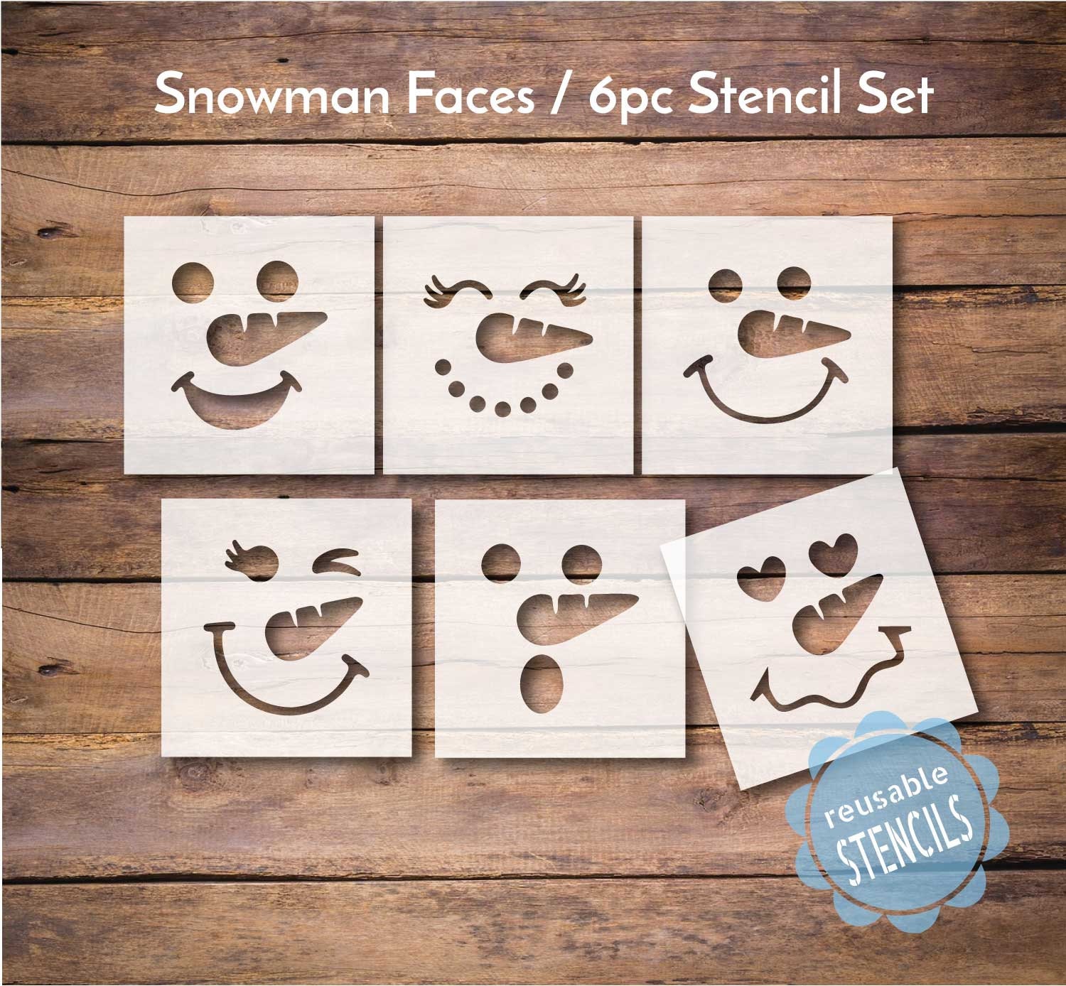 Snowman Face Stencil Pack, Snowman Faces for Crafting, Cute Snowmen ...