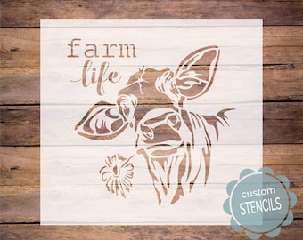 Farm life stencil, cow stencil, reusable stencil, stencil for painting, cow flower stencil, farm life sign, farmhouse sign