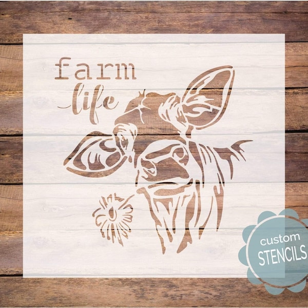 Farm life stencil, cow stencil, reusable stencil, stencil for painting, cow flower stencil, farm life sign, farmhouse sign