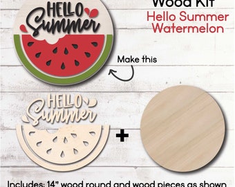 DIY WOOD KIT / Hello Summer Watermelon / Door hanger kit / craft gift idea for summer / laser cut watermelon craft kit