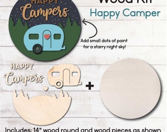 WOOD KIT / Happy Campers Door hanger kit / craft gift idea / Laser Cut camper sign / paintable Forest cutout