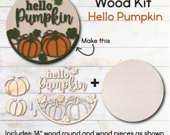 WOOD KIT / Hello Pumpkin Fall Door hanger kit / craft gift idea /  Pumpkin laser cut door hanger kit