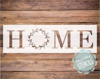Farmhouse home stencil, home with wreath stencil, stencils for painting, mylar stencil, reusable stencil, home stencil, welcome home sign