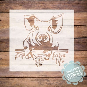 Farm life stencil, pig stencil, reusable stencil, stencil for painting, pig flower stencil, farm pig, daisy pig stencil, pig