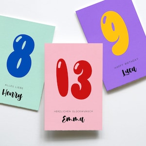 Personalisierte Geburtstagskarte mit Zahl und Name - Klappkarte, Happy Birthday, Herzlichen Glückwunsch - Mix und Match, verschiedene Farben