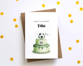 Personalisierte Geburtstagskarte Fußball-Torte mit Name & Alter | Aquarell Fußballkarte