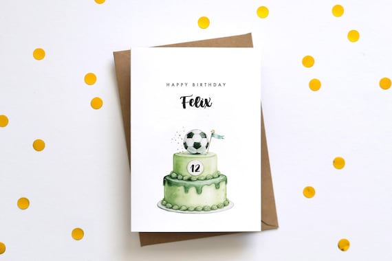 Personalisierte Geburtstagskarte Fußball-Torte mit Name & Alter | Aquarell Fußballkarte