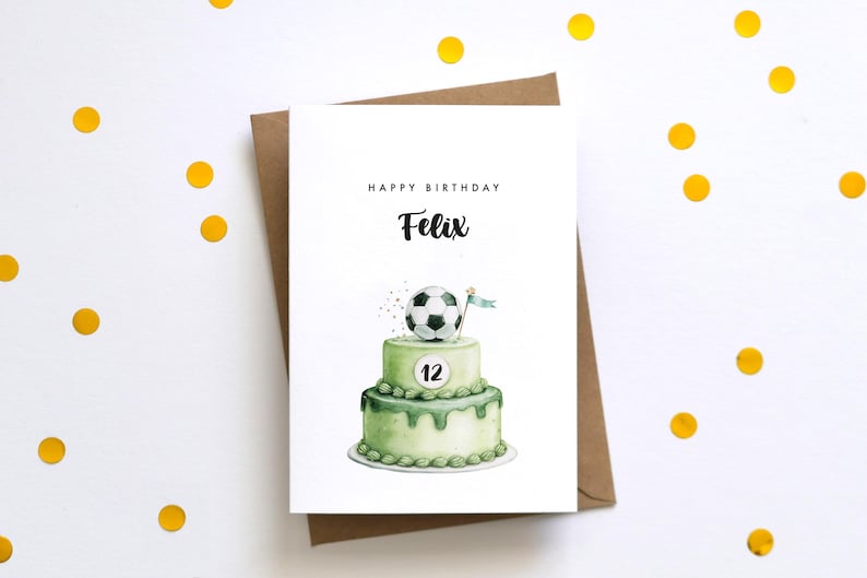 Personalisierte Geburtstagskarte Fußball-Torte mit Name & Alter | Aquarell Fußballkarte image 1