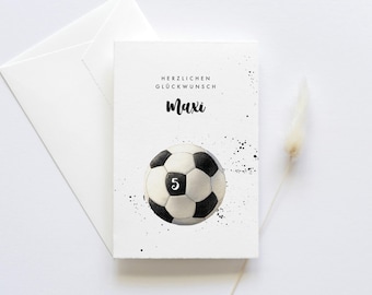 Personalisierte Geburtstagskarte Fußball mit Name & Alter | Aquarell Fußballkarte