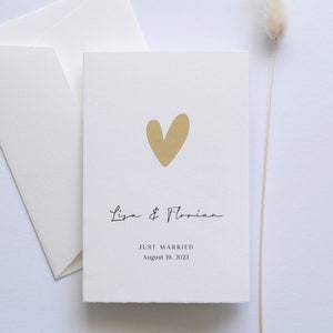 Just Married - Personalisierte Karte zur Hochzeit - Veredelt mit Herz und individuellem Text Gold