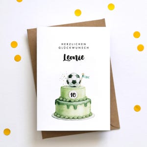 Personalisierte Geburtstagskarte Fußball-Torte mit Name & Alter | Aquarell Fußballkarte image 2