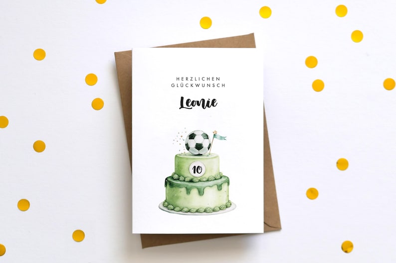 Personalisierte Geburtstagskarte Fußball-Torte mit Name & Alter | Aquarell Fußballkarte image 2