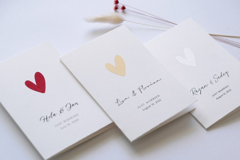 Just Married - Personalisierte Karte zur Hochzeit - Veredelt mit Herz und individuellem Text image 2