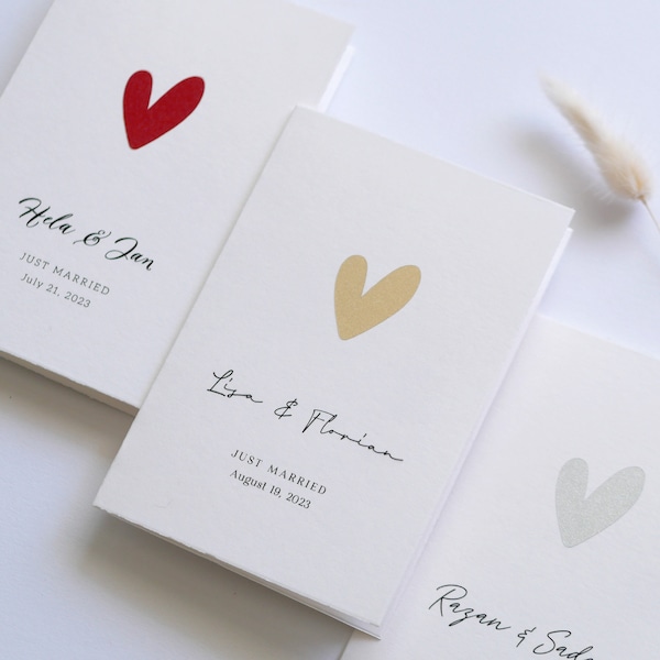 Just Married - Personalisierte Karte zur Hochzeit - Veredelt mit Herz und individuellem Text