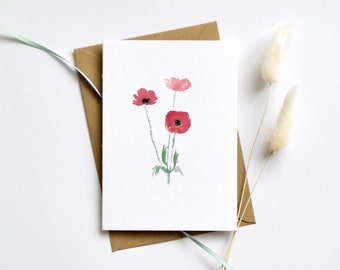 Mohn Klatschmohn Postkarte, handgemalt und gedruckt auf Baumwollpapier