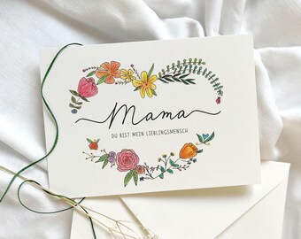Personalisierte Karte zum Muttertag mit Blumenkranz und Wunschtext – Individuelles Dankeschön für Mama