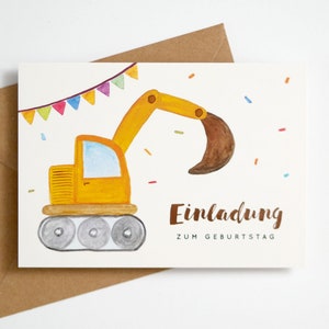 Einladung Bagger Geburtstag - Kindergeburtstag, Einladungskarte, Geburtstagseinladung