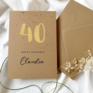 Personalisierte Karte mit Zahl und Name auf Kraftpapier - Happy Birthday Karte, Herzlichen Glückwunsch, Alles Liebe zum Geburtstag