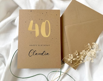 Personalisierte Karte mit Zahl und Name auf Kraftpapier - Happy Birthday Karte, Herzlichen Glückwunsch, Alles Liebe zum Geburtstag