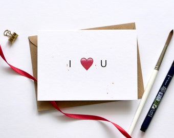 I love you Postkarte - Valentinstag - Grußkarte Aquarell Herz Emoji - Ich liebe Dich