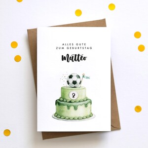 Personalisierte Geburtstagskarte Fußball-Torte mit Name & Alter | Aquarell Fußballkarte image 3