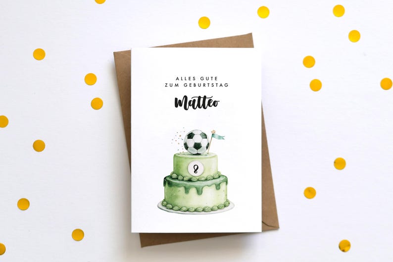 Personalisierte Geburtstagskarte Fußball-Torte mit Name & Alter | Aquarell Fußballkarte image 3