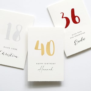 Personalisierte Geburtstagskarte mit Zahl und Name Happy Birthday Karte, Herzlichen Glückwunsch, Alles Liebe, Gold, Silber, Rot Bild 1