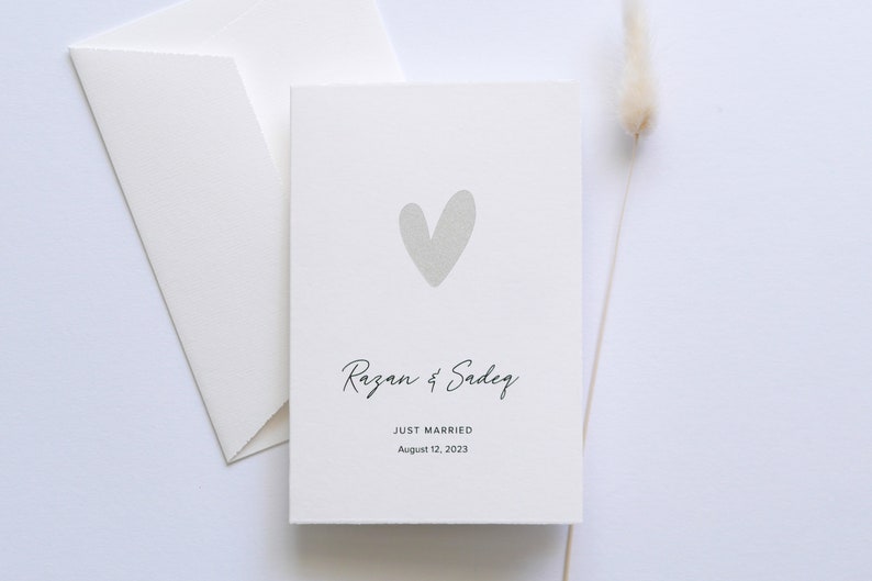 Just Married - Personalisierte Karte zur Hochzeit - Veredelt mit Herz und individuellem Text Silver