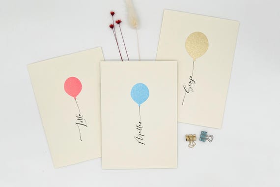Personalisierte Geburtstagskarte mit Luftballon auf Naturpapier - Handgestempelt mit Wunschnamen