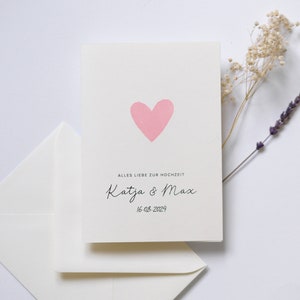Alles Liebe zur Hochzeit - Personalisierte Karte zur Hochzeit - Namen und Herz gestempelt, verschiedene Farben