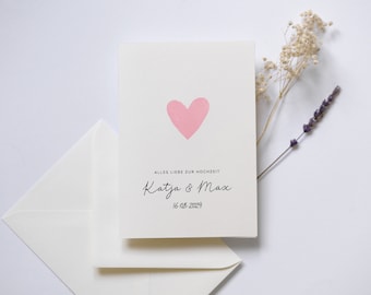 Alles Liebe zur Hochzeit - Personalisierte Karte zur Hochzeit - Namen und Herz gestempelt, verschiedene Farben