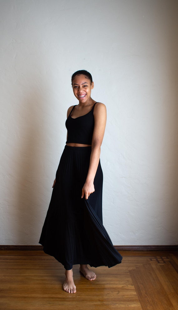 Sears 70's Black Accordian Pleated Maxi Skirt