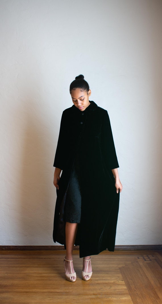 70's Long Black Velvet Evening Coat